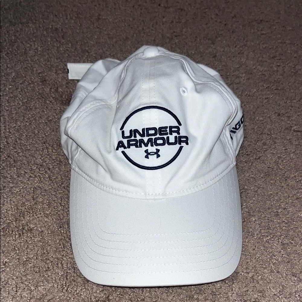 Under Armour White and Navy Blue Jordan Spieth Logo Cap
